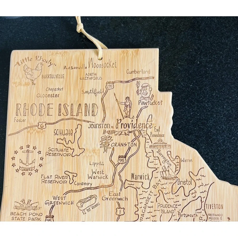 Rhode Island Map Laser Engraved Wood Cutting Board Cheese Tray By Totally Bamboo